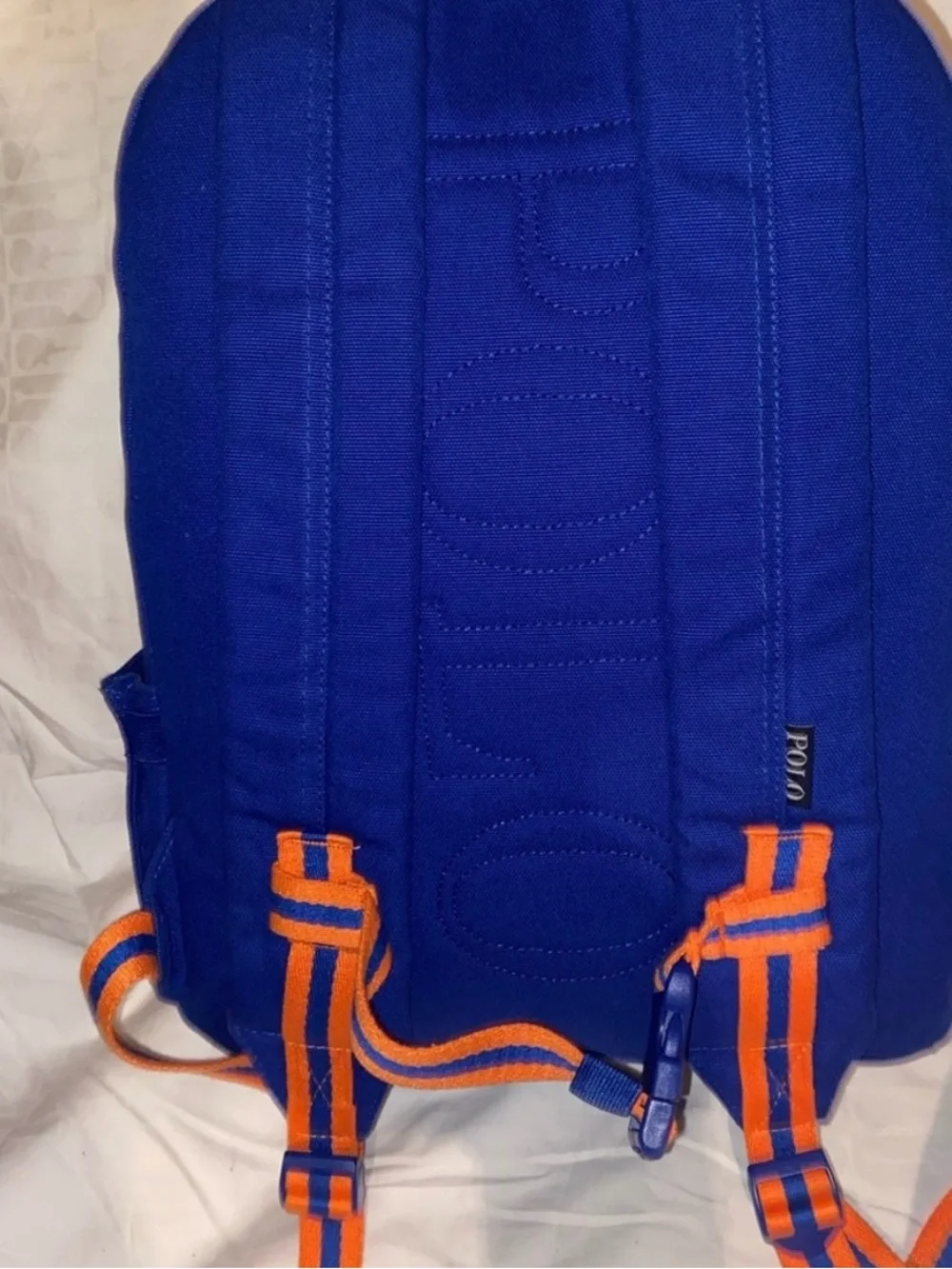 Ralph Lauren Blue and Orange 'R' Canvas Backpack